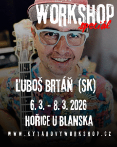 Lubo Brtan plakát s kytarou, kytarový workshop 6-8.3.2026